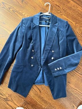 White House Black Market Women's blue Velvet Double-Breasted Blazer